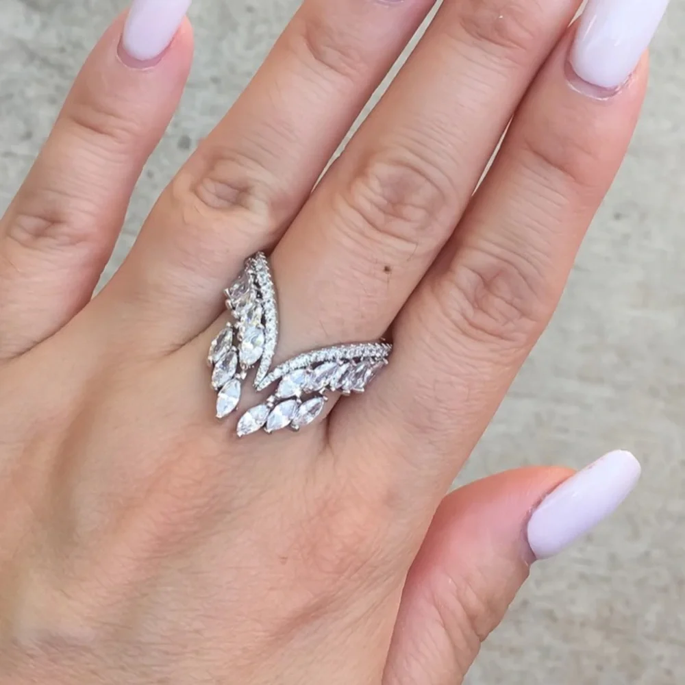 STERLING SILVER ANGEL WINGS OPEN RING - Picture 5 of 5